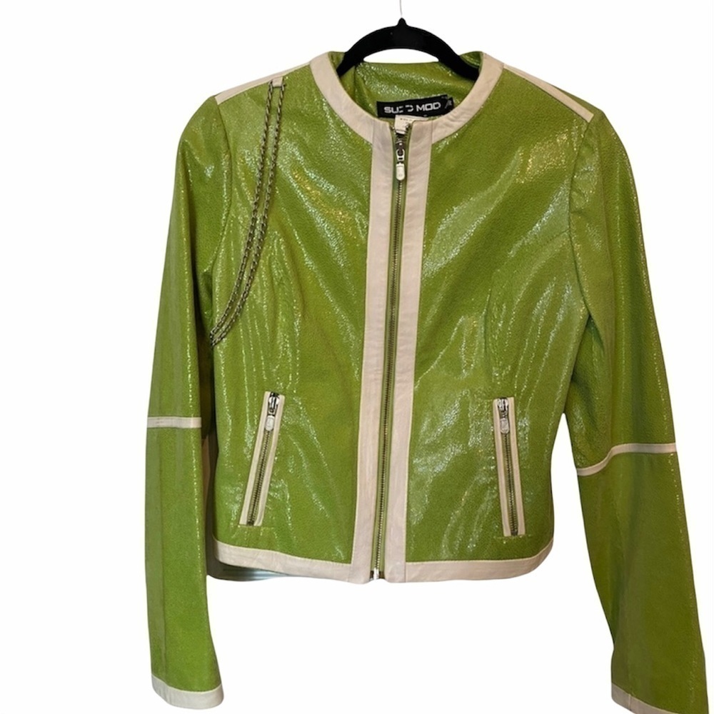 SUED MOD vintage Lime Green Leather Jacket - Picture 1 of 6